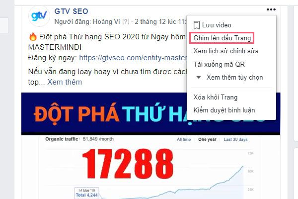 Ghim bài viết  nổi bật lên đầu trang