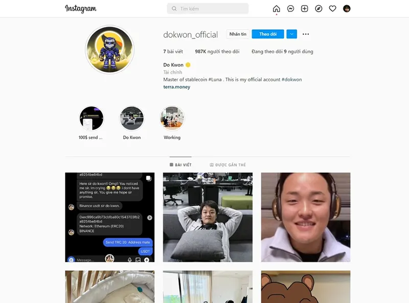 Tài khoản lấy tên Do Kwon giả mạo kêu  gọi đầu tư trên Instagram