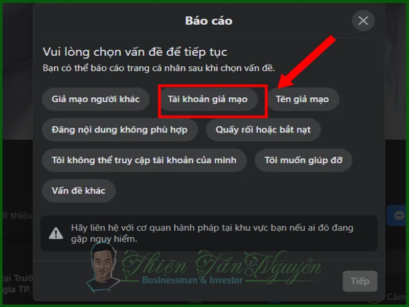 Chọn Lý do báo cáo