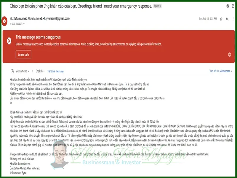 Một số mẫu email giả mạo