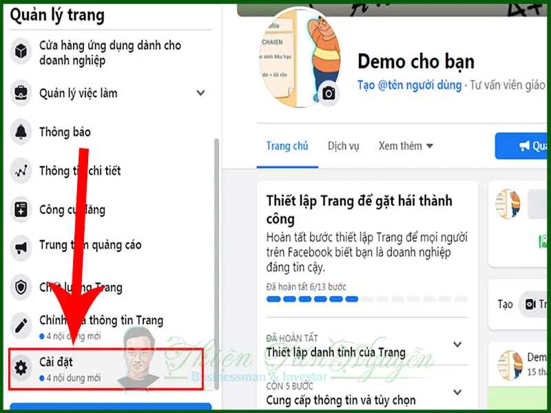 Phần cài đặt của page